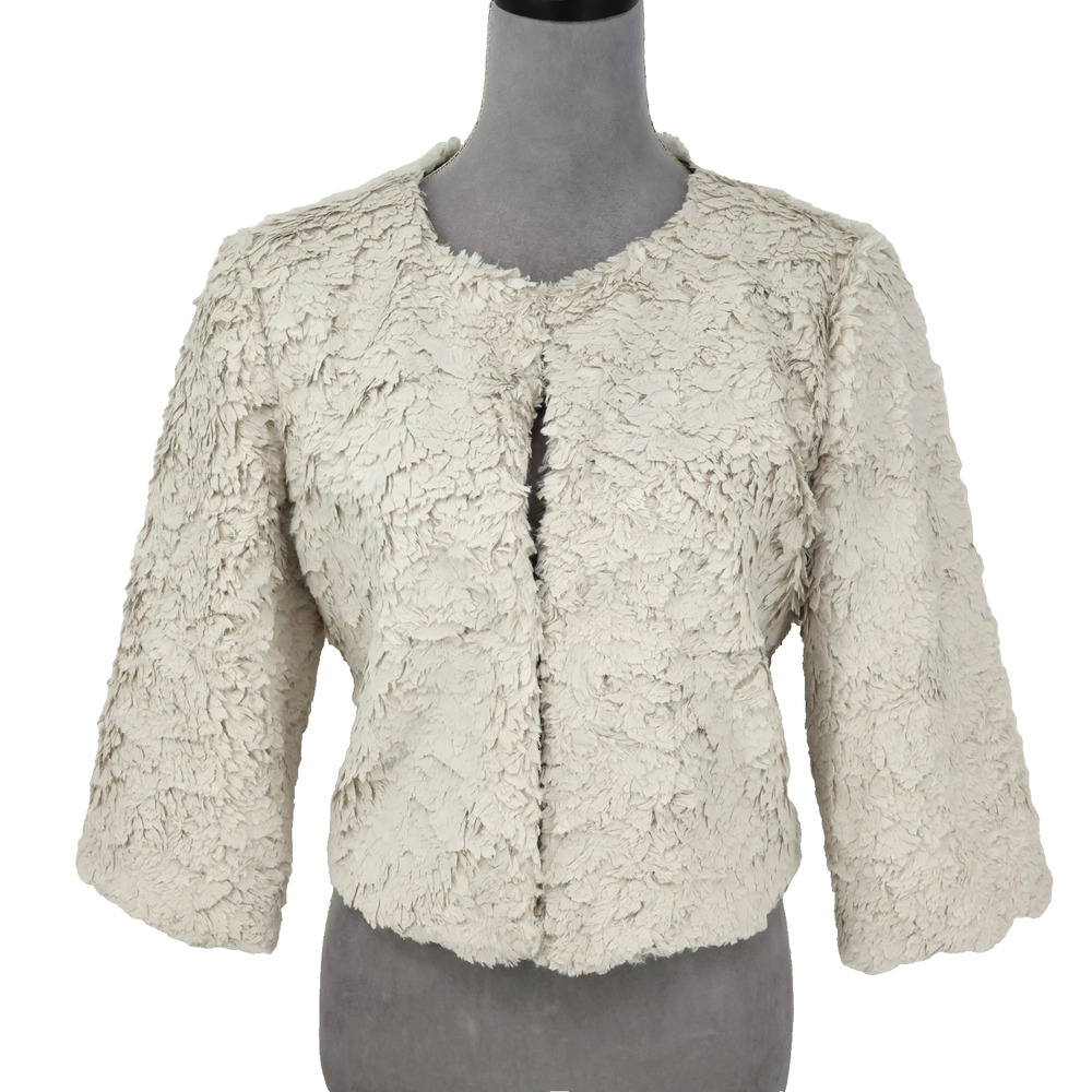 Chelsea and Violet Jacket Womens Medium Ivory Faux Fur Lined Hook Eye Boho